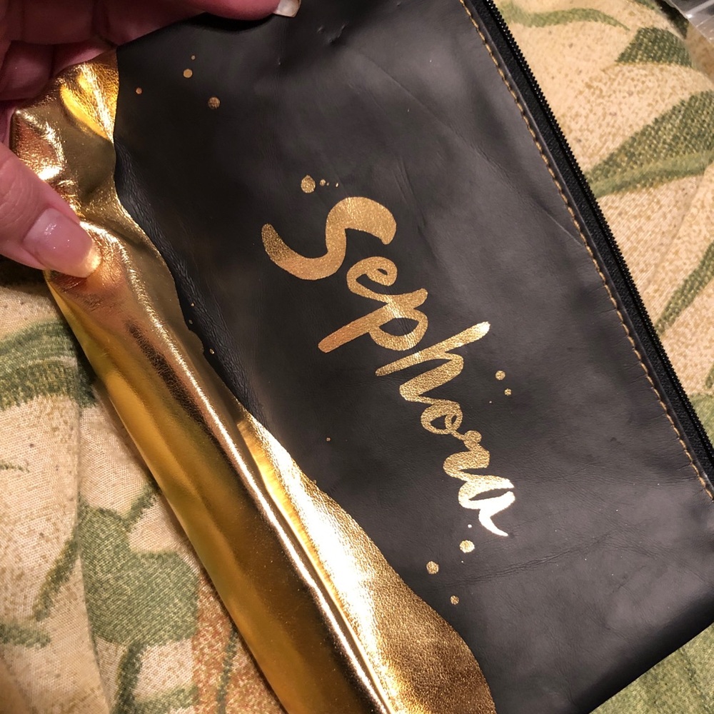 Sephora gold and black cosmetics makeup bag NEW